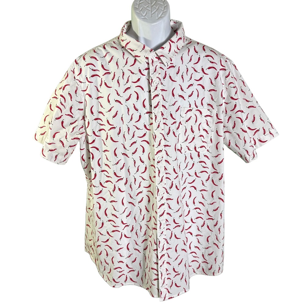 Abound Button Down Shirt Mens XXL White Red Chili Pepper Print Short Sleeve